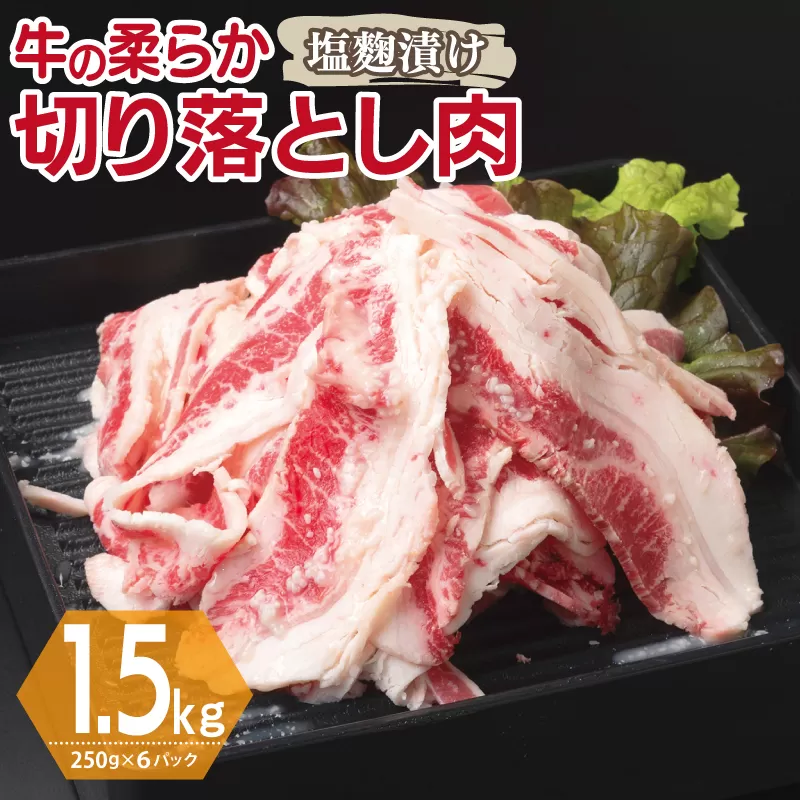 牛肉 切り落とし 塩麹漬け 合計1.5kg【味付け 小分け 焼くだけ 簡単調理 BBQ 牛肉 250g×6袋】 015B367