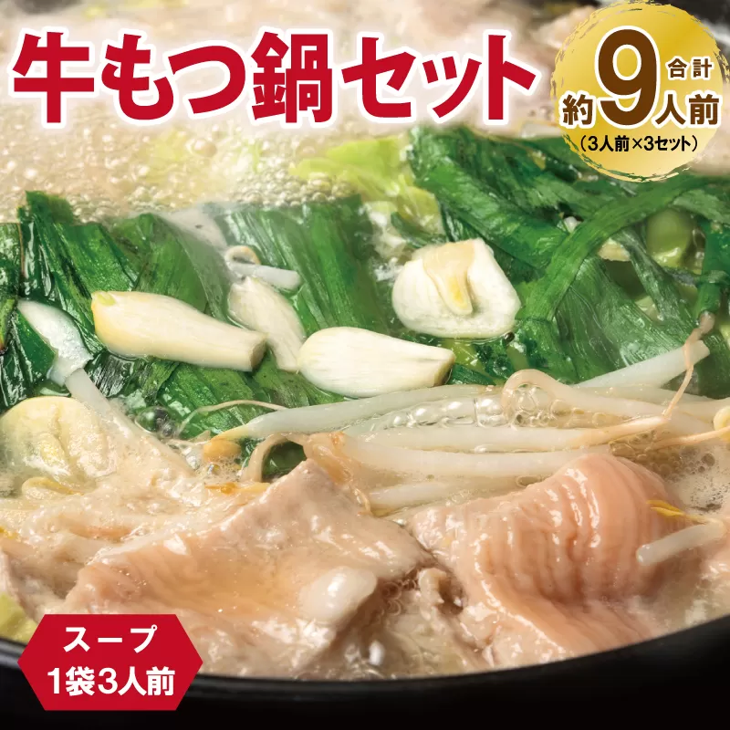 牛もつ鍋セット スープ付 合計約9人前【味付け 小分け 牛肉 ホルモン 醤油ベーススープ 簡単調理 3人前×3セット】 099H3382