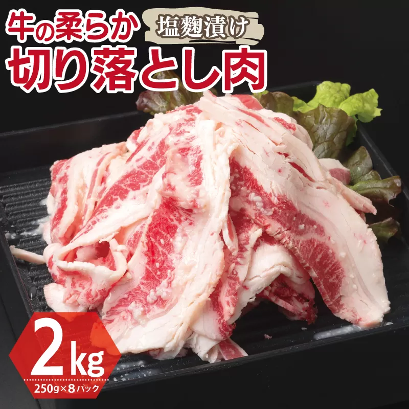 牛肉 切り落とし 塩麹漬け 合計2kg【味付け 小分け 焼くだけ 簡単調理 BBQ 牛肉 250g×8袋】 099H3390