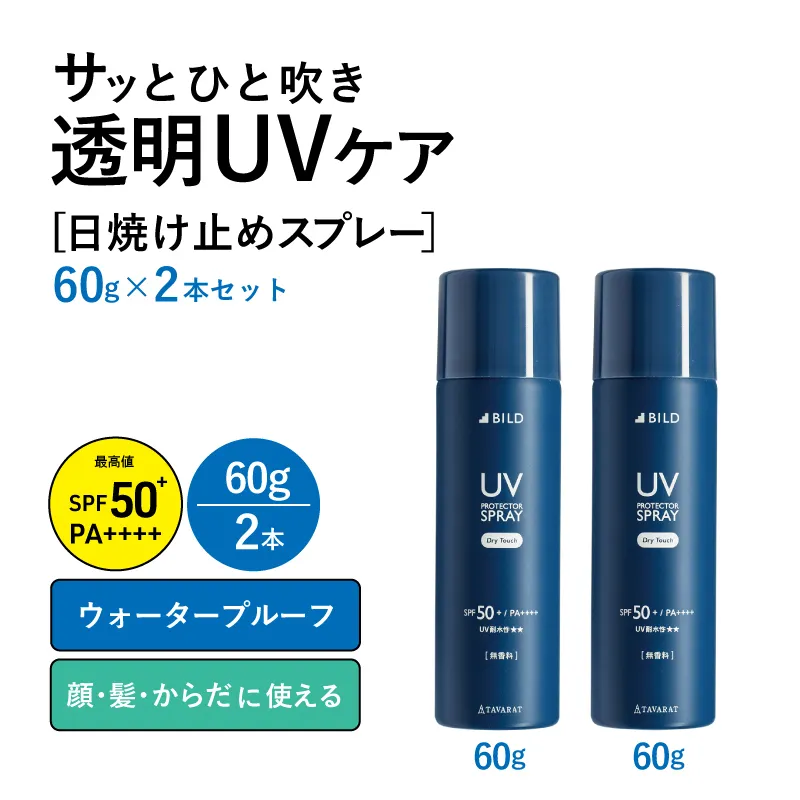 【スピード発送】UVスプレー60g　2本セット【無香料 SPF50+ PA++++ UV耐水性★★ 日用品 ゴルフ スポーツ にも】 G2840