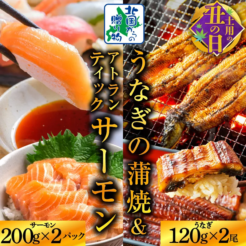 【土用の丑の日までにお届け】五郎藤 国産 関西風 地焼き有頭旨鰻 120g×2尾＆アトランティックサーモン 200g×2パック【食べ比べ】 020C405c
