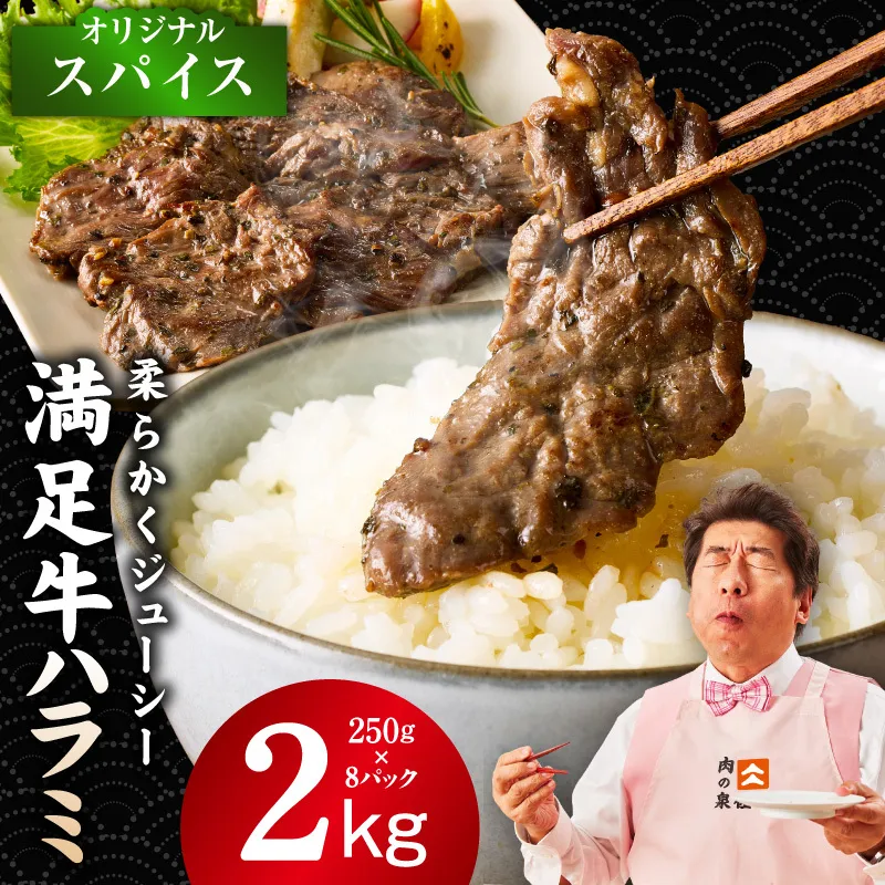 【満足牛ハラミ】オリジナルスパイス仕込み 合計2kg 【味付け ハラミ 小分け 焼くだけ 簡単調理 BBQ 牛肉 250g×8P】 G3408