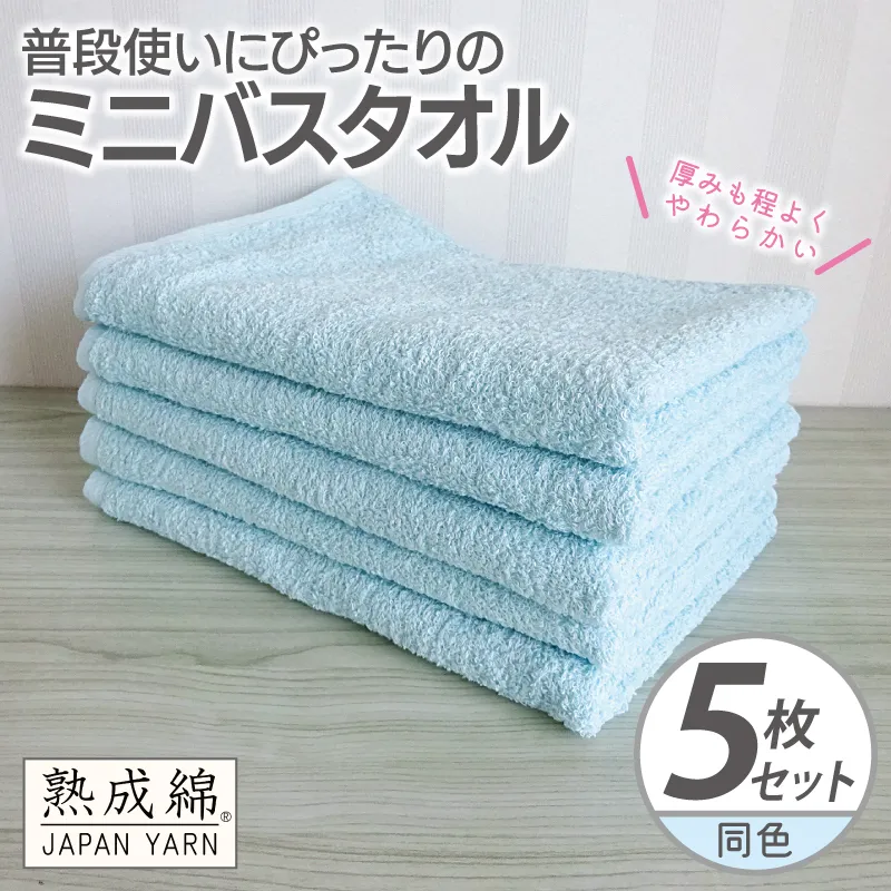 普段使いにぴったりのミニバスタオル 5枚【アクアブルー 泉州タオル 高品質 綿100% 日本製 国産 単色 シンプル】 knt0068