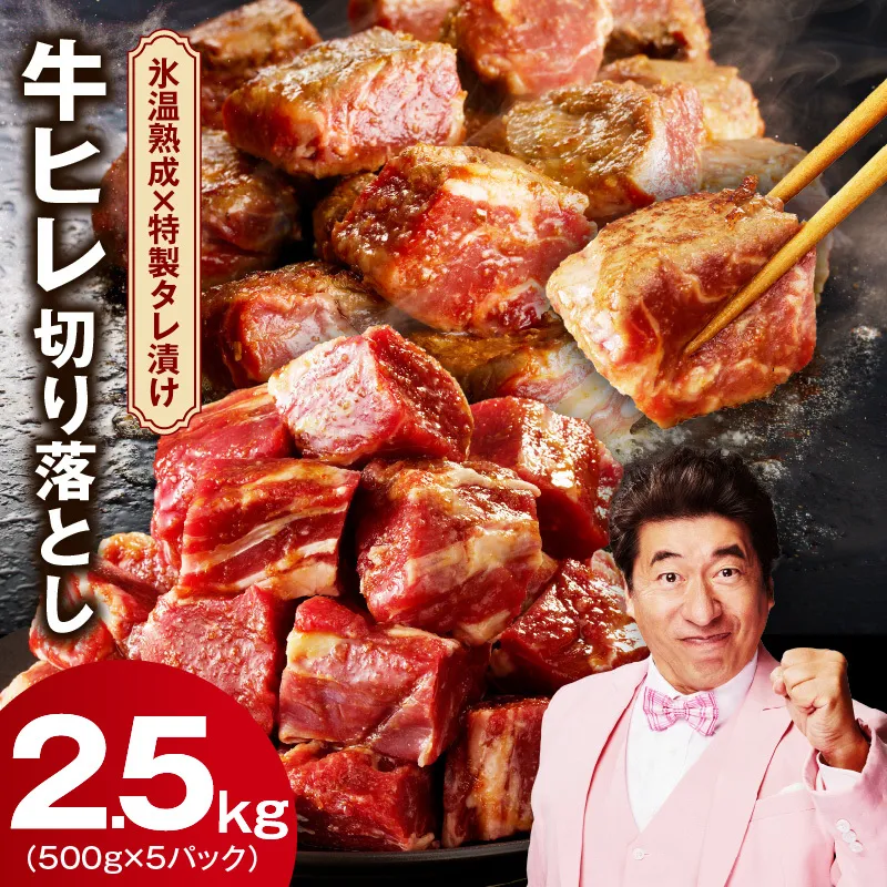 やわらか 牛ヒレ肉 切り落とし 2.5kg【小分け 500g×5P 氷温熟成×特製ダレ サイズ不揃い ステーキ ひと口サイズ カット済み】 mrz0152
