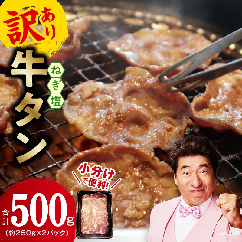 ねぎ塩 牛たん お試し 500g【小分け 250g×2 成型 牛タン 牛肉 焼肉用 薄切り 訳あり サイズ不揃い】 005A680