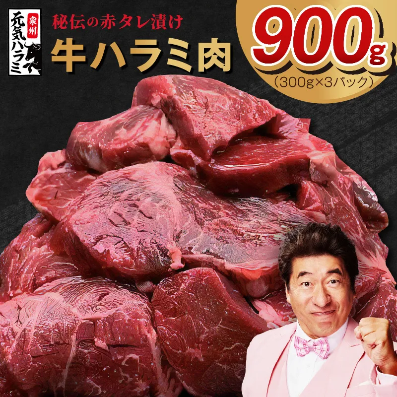【TVで紹介！】牛ハラミ肉 900g 秘伝の赤タレ漬け【小分け 300g×3P 牛肉 焼肉用 焼くだけ 小分け BBQ やきにく】 010B1801