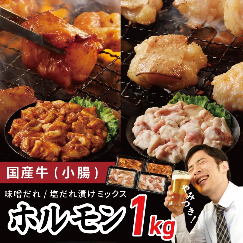 国産 牛肉 ホルモン 1kg 味付けMIX 味噌／塩だれ 焼肉用 小分け 250g×4P【牛肉 焼肉用 焼くだけ 小分け BBQ やきにく 数量限定】 099H3871