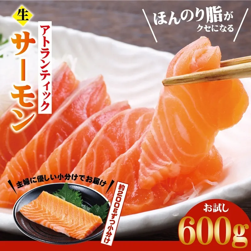 アトランティックサーモン  お試し 600g【生食可 小分け 200g×3P 柵切り 刺身 魚介 海鮮】 G3544