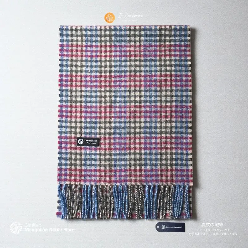 『Noble Fibre』100％カシミヤ・マフラー レッド＆チェック フリンジ付き G3565