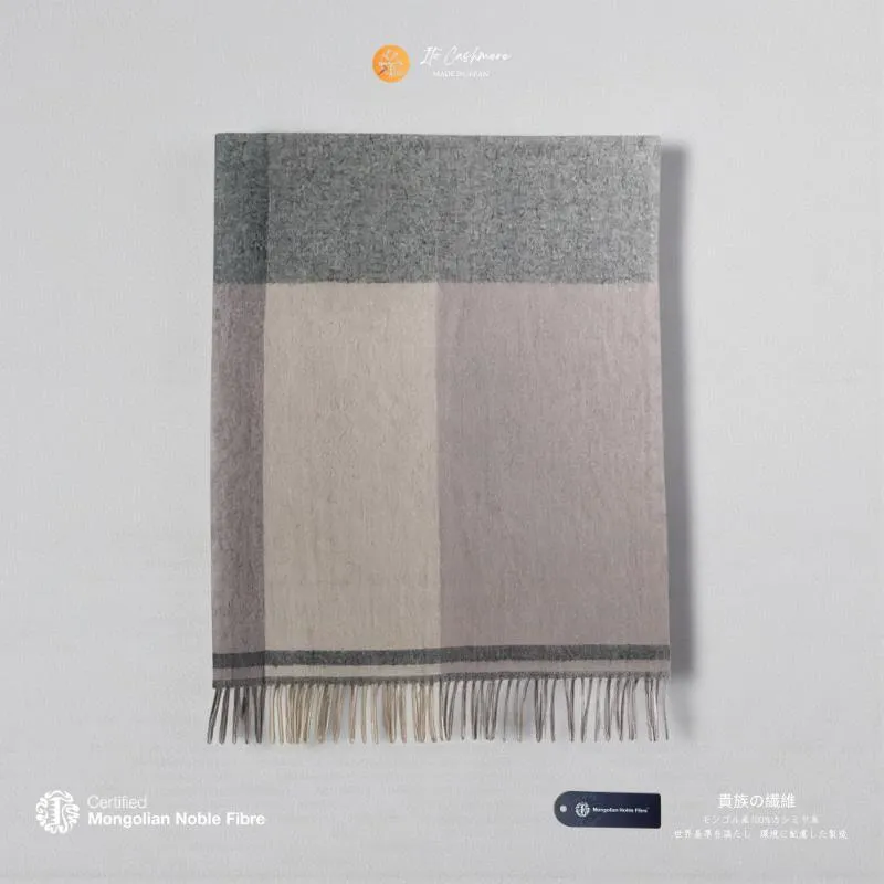 『Noble Fibre』100％カシミヤ・大判ストール 大判チェック フリンジ付き G3567