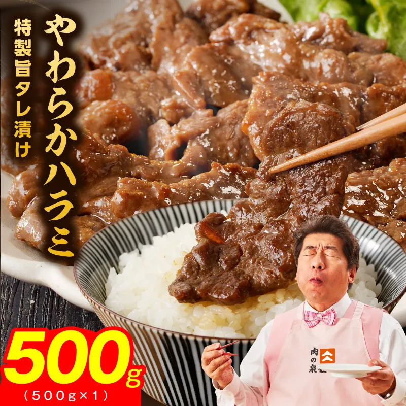 【スピード発送】やわらかハラミ 500g【氷温熟成×特製旨ダレ 味付き 訳あり サイズ不揃い 小分け 焼くだけ 焼肉】 mrz0476