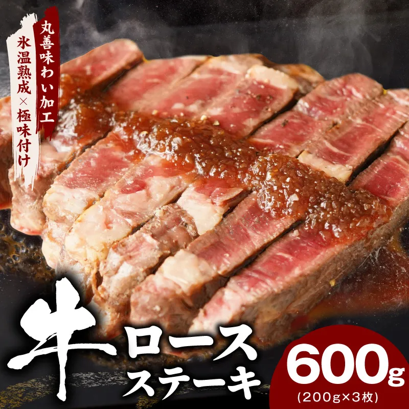 牛肉 ロースステーキ 600g[氷温熟成×極味付け 約200g×3枚 訳あり サイズ不揃い 小分け 焼くだけ]