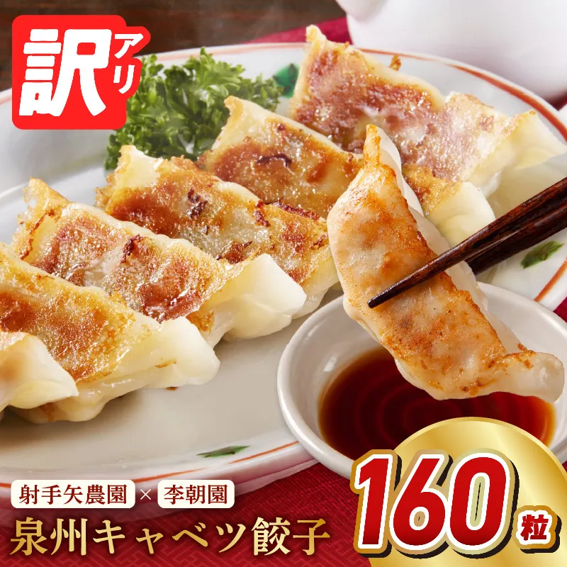 【訳アリ】泉州キャベツ餃子160粒【射手矢農園×李朝園 生餃子 手作り ぎょうざ ギョーザ 惣菜 冷凍 焼くだけ 簡単調理 フードロス削減】 099H4138-1