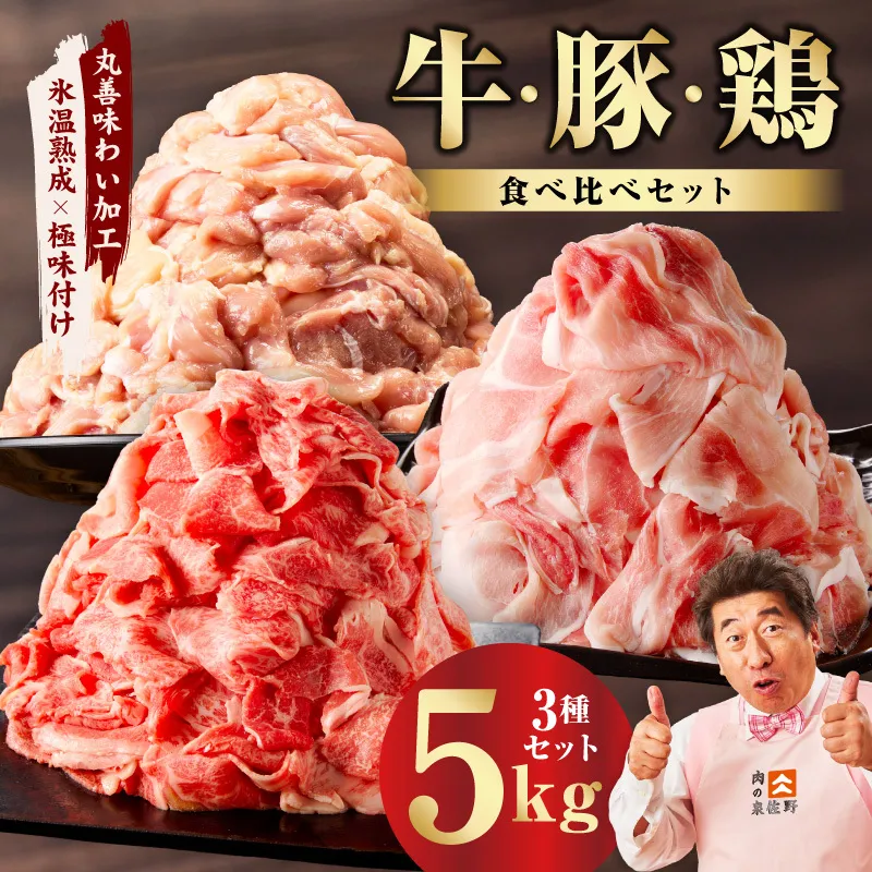 【スピード発送】国産 牛肉&豚肉&鶏肉セット 5kg【氷温熟成×極味付け 3種 食べ比べ 普段使い 味付き 小分け 訳あり サイズ不揃い 】 mrz0368