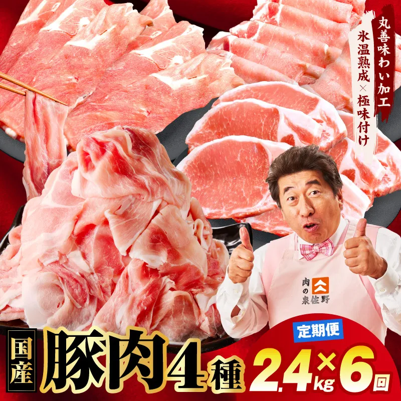 国産豚肉 4種 定期便 2.4kg×6回【氷温熟成×極味付け 小分け 300gパック ぶたにく 普段使い 野菜炒め 切り落とし 毎月配送コース】 mrzZ025