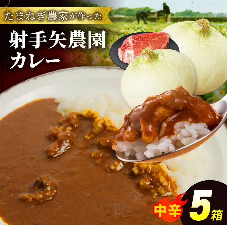 射手矢農園 特製カレー 5箱セット【本格スパイス たまねぎ なにわ黒牛 時短 冷凍カレー 冷凍食品 保存食 常備食 ピリ辛】 G3706