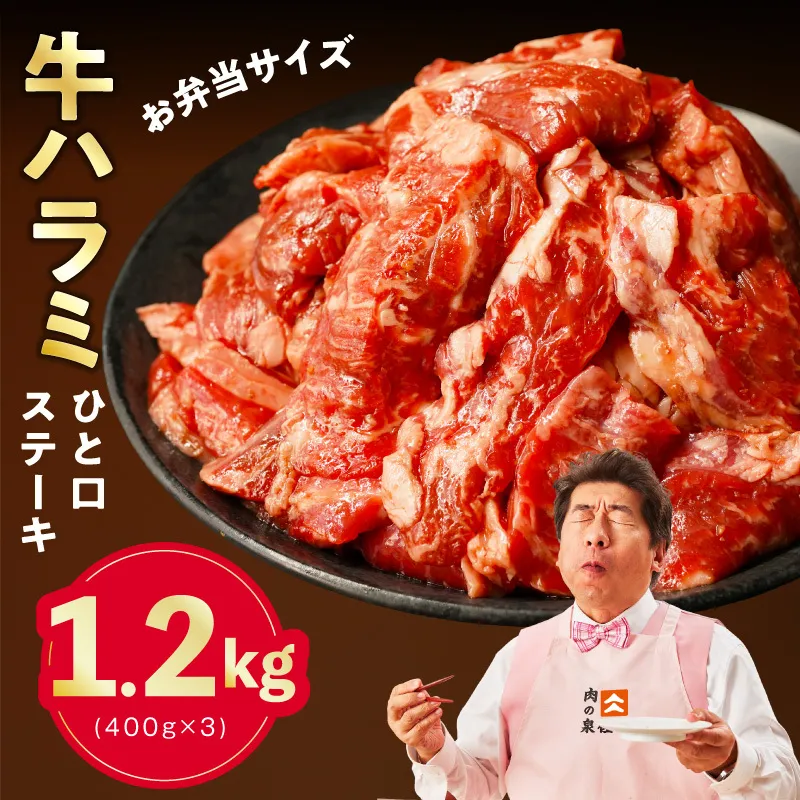 【お弁当サイズ】牛ハラミ ひと口ステーキ 1.2kg【氷温熟成×旨味付け 小分け 400g×3P 味付き 訳あり 不揃い バラ凍結】 mrz0371