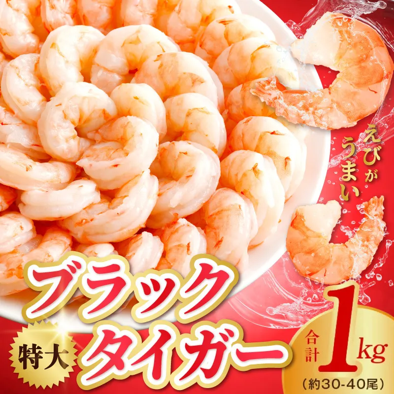 【定期便】高級ブラックタイガー 1kg【特大 30-40尾 背ワタなし 下処理不要  えび 海老 訳あり サイズ不揃い バラ凍結 2026年3月＆6月発送 全2回】 kgpZ010