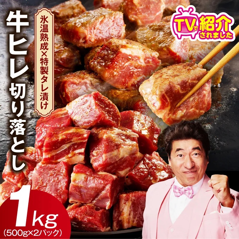 [定期便]牛ヒレ肉 切り落とし 1kg×全2回[小分け 500g×2P 氷温熟成×特製ダレ サイズ不揃い やわらか ステーキ ひと口サイズ カット済み 2026年1月&4月発送]
