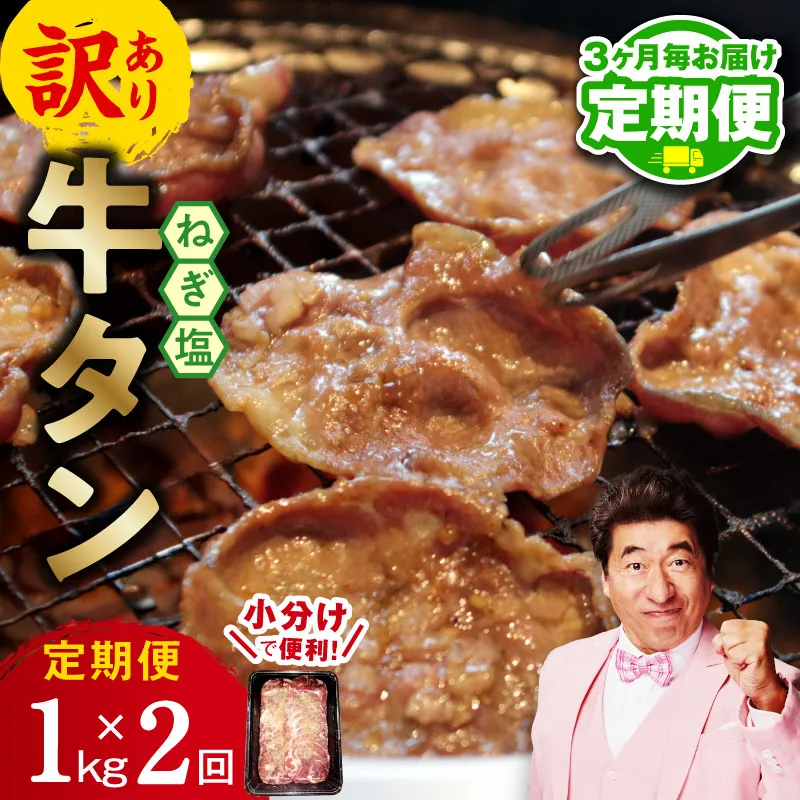 【定期便】ねぎ塩 牛たん（成型）合計 1kg 小分け 250g×4【牛タン 牛肉 焼肉用 薄切り 訳あり サイズ不揃い 2026年3月＆6月発送 全2回】 099Z433