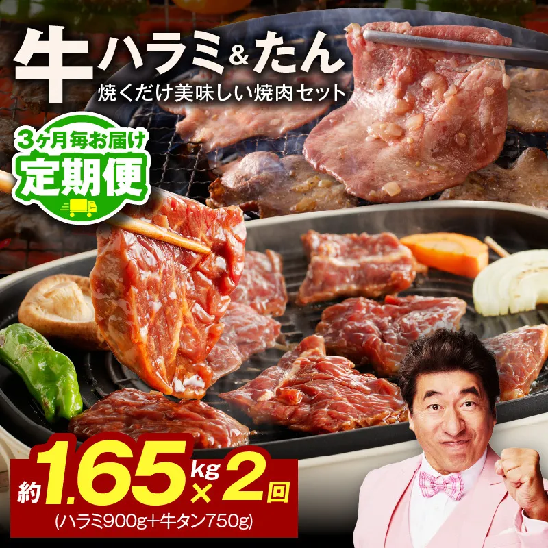 【定期便】牛ハラミ肉 ＆ 牛たん 総量 1.65kg【大人気の食べ比べ ハラミ 牛タン 小分け 牛肉 焼肉セット BBQ 訳あり サイズ不揃い 2026年3月＆6月発送 全2回】 099Z442