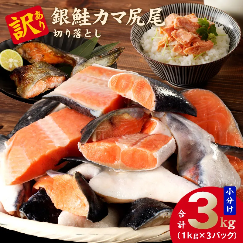 【訳あり】規格外 銀鮭 切り落とし 3kg【カマ 尻尾 小分け 1kg×3P 海鮮 魚介 鮭 さけ しゃけ 部位不揃い 圧倒的企業努力】 kgp0110-1