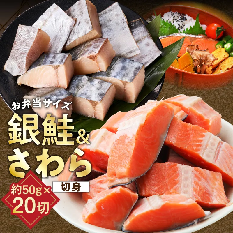 [お弁当サイズ]さわら&銀鮭 切身 計20切れ(各約50g×10切れ) [小分け 漁師 さけ サケ 手切り 泉州 鰆 切り身 弁当 朝食 時短 訳あり サイズ不揃い 規格外 冷凍食品 ]