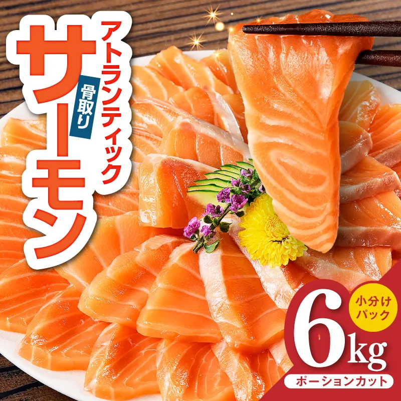 アトランティックサーモン 6kg【小分け ポーション 柵切り 刺身 魚介 海鮮 さーもん 生食 訳あり サイズ不揃い】 G3804-1