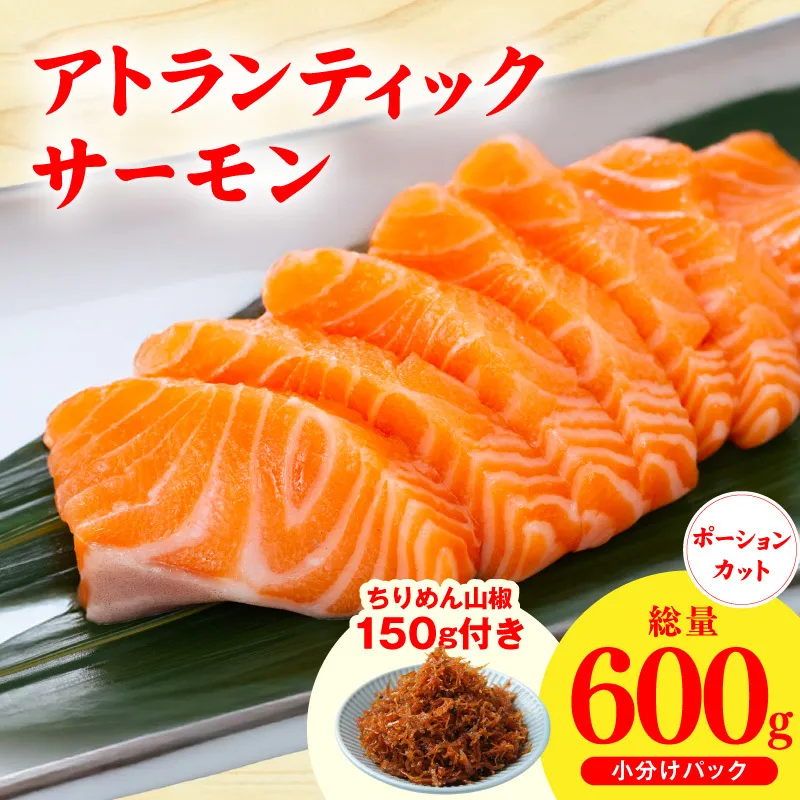 アトランティックサーモン 600g+おまけちりめん山椒150g【小分け ポーション 柵切 ちりめん 刺身 魚介 海鮮 さーもん 生食 お試し】 G3806