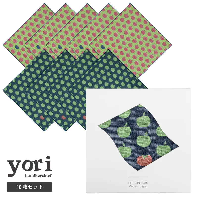 【スピード発送】yoriハンカチ10枚セットハンカチギフト（リンゴとトマト10枚セット）【ハンカチ 泉州タオル 普段使い ギフト 日用品 家族 はんかち】 G3967