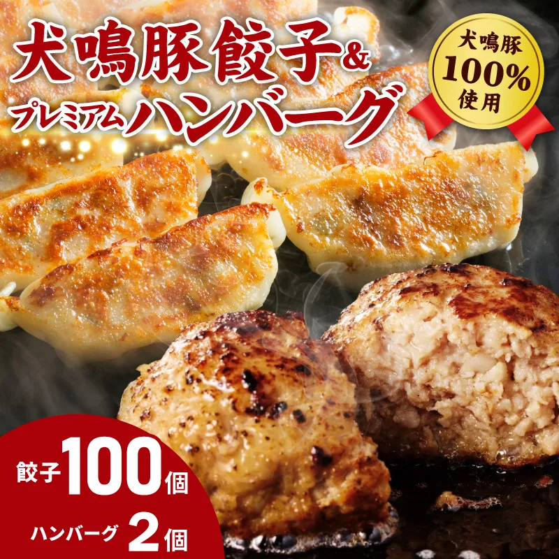犬鳴豚餃子 100個 ハンバーグ 2個 セット【国産 豚肉 ぶたにく 犬鳴ポーク 焼くだけ 人気 総菜 冷凍】 G5375