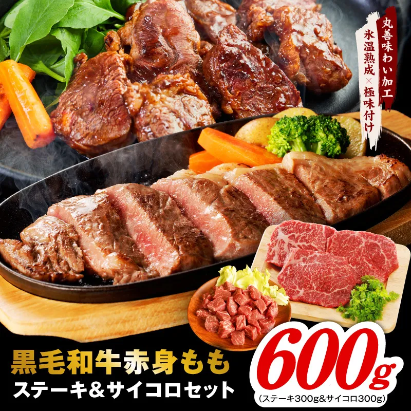 【氷温熟成×極味付け】黒毛和牛赤身ももステーキセット 総量600g（ステーキ 3枚＆サイコロ 300g）【味付け 焼くだけ 簡単調理 牛肉】 mrz0436