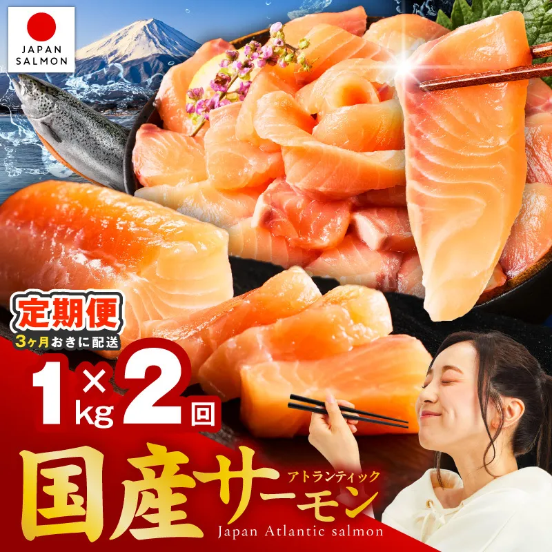 【分けて届く定期便】国産アトランティックサーモン 1kg ポーション【小分け 真空パック 訳あり サイズ不揃い 刺身 海鮮丼 さーもん 鮭 さけ シャケ しゃけ 冷凍 全2回】 099Z616