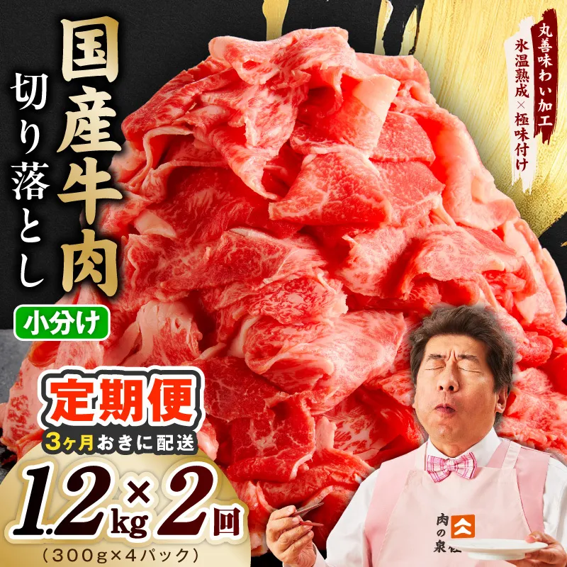 【分けて届く定期便】国産牛 切り落とし 1.2kg 小分け 300g×4P【氷温熟成×極味付け 国産 牛肉 訳あり サイズ不揃い カレー 牛丼 野菜炒め 肉じゃが 全2回】 mrzZ103