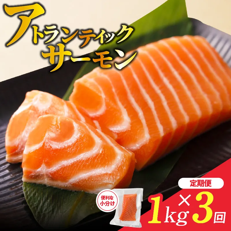 【定期便】アトランティックサーモン 1kg 刺身用ポーション 全3回【小分け 真空パック 訳あり サイズ不揃い 刺身 海鮮丼 さーもん 鮭 さけ シャケ しゃけ 冷凍】 nbjZ0005