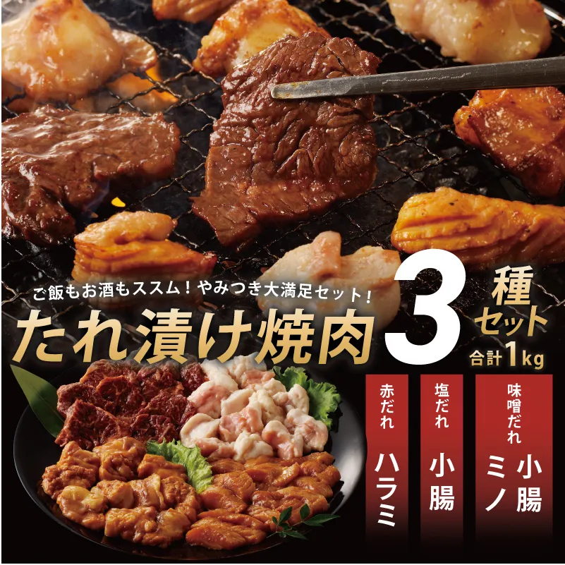アキラ商店 3種盛り合わせセット 合計 1kg【焼肉用ホルモン 牛肉 ハラミ ミノ 小腸 焼くだけ 小分け BBQ やきにく 数量限定】 G1770