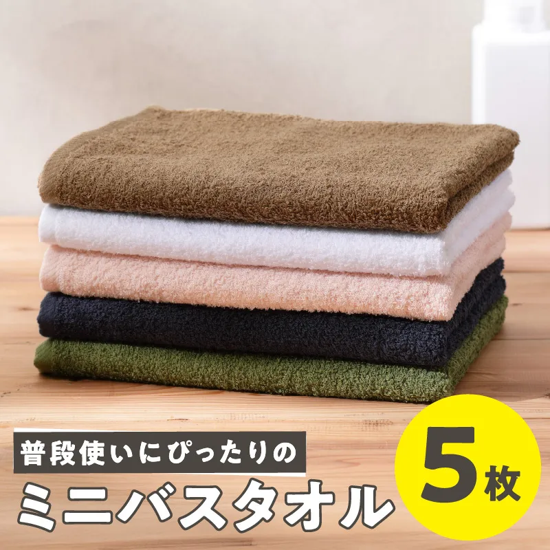 【特別寄附金額】普段使いにぴったり ミニバスタオル 5枚【泉州タオル 国産 吸水 たおる 普段使い 無地 シンプル 日用品 家族 ファミリー スピード発送】 G2234
