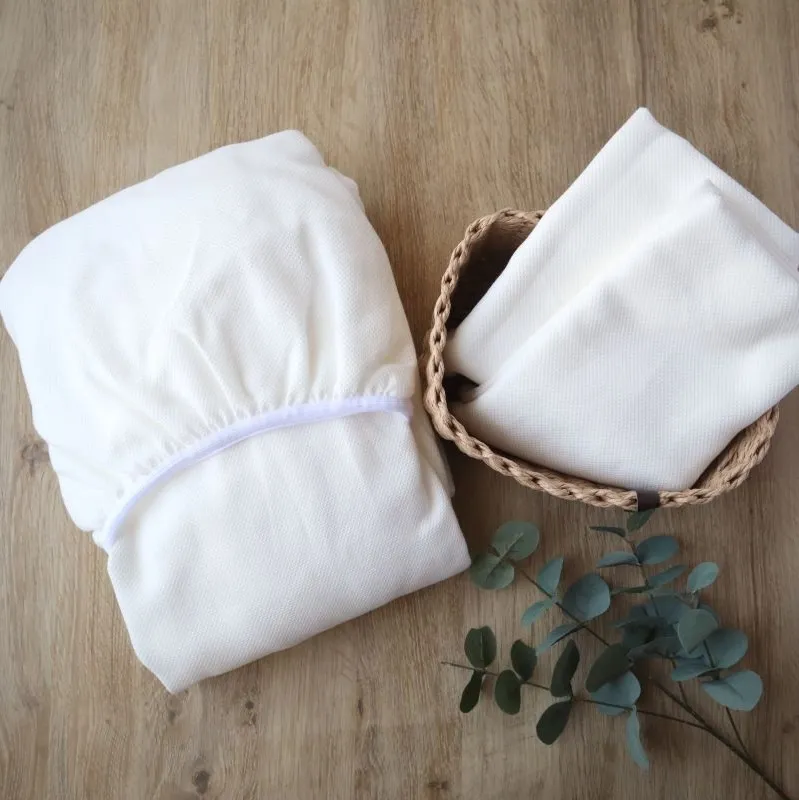 【tissu de coton/ハニカム織】泉州南部織 BED用ダブルシーツ＆ピロー2枚（WH）＜スピード発送＞ G1958