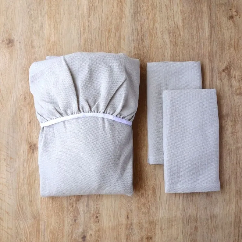 【tissu de coton/ハニカム織】泉州南部織 BED用ダブルシーツ＆ピロー2枚（LGY）＜スピード発送＞ G1960