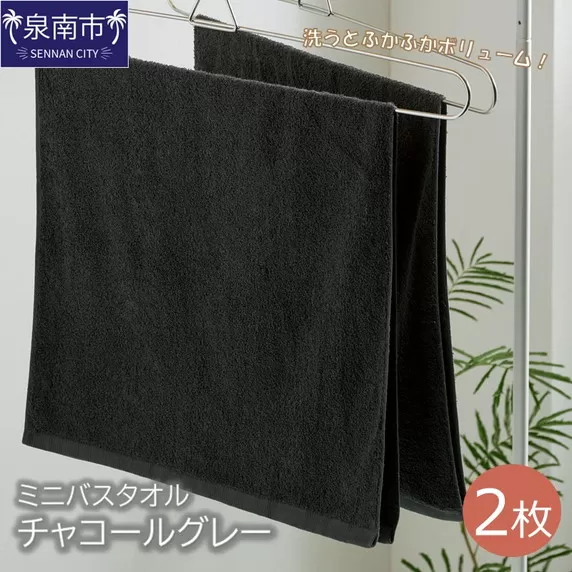 ハンガーで干せるミニバスタオル チャコールグレー2枚【配送不可地域:北海道・沖縄・離島】【039E-052】