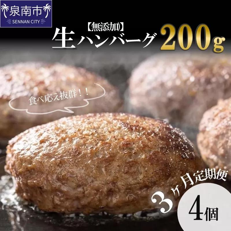 【無添加】食べ応え抜群! 生ハンバーグ 200g 4個 3ヶ月定期便【087C-012】