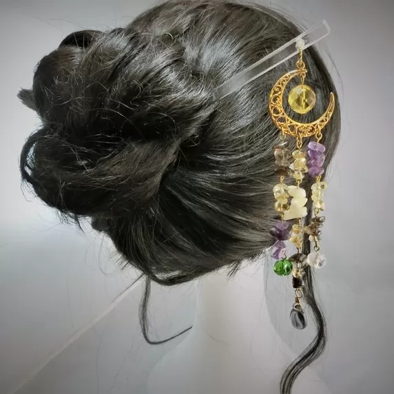 天然石簪(かんざし）「bright moon（霧月）」【007B-068】