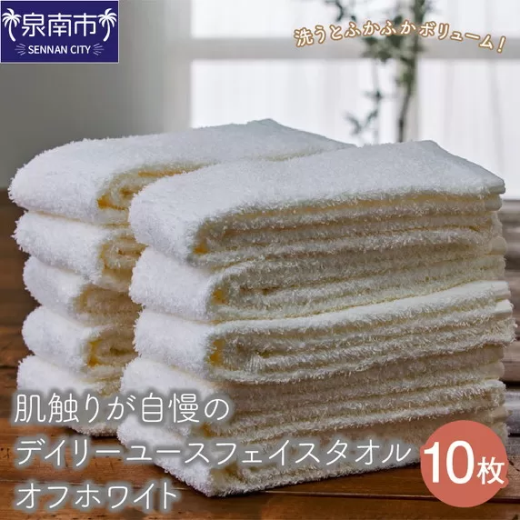 【泉州タオル】肌触りが自慢のデイリーユースフェイスタオル オフホワイト 10枚【配送不可地域：北海道・沖縄・離島】【039D-243】