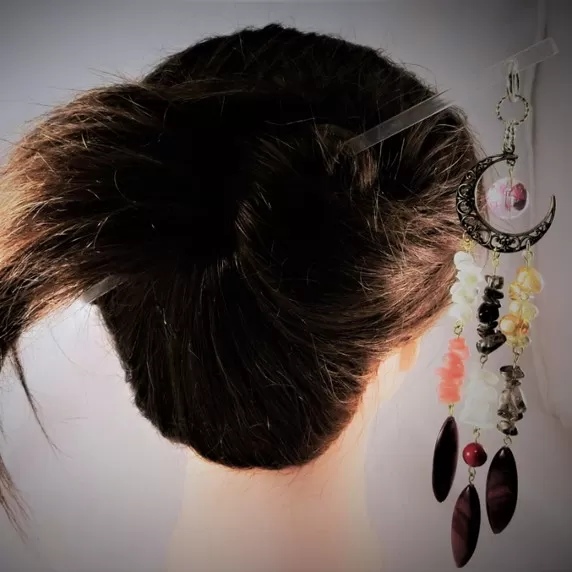 天然石簪（かんざし）「RaspberryMoon(紅の月)」【007B-067】