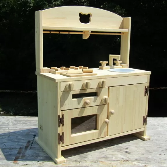 手作り木製「棚付き」ままごとキッチン・魚焼きグリル付き すかし入り GHK-RⅡ 素材色【007A-052】