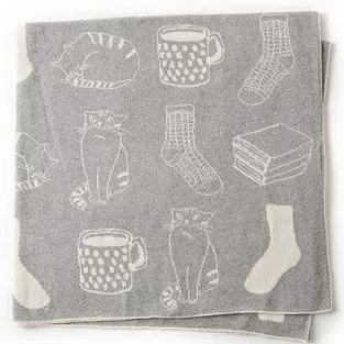 ねこ柄アフガンCO-K53 【7営業日程度で発送】|おくるみ ベビー 赤ちゃん ひざ掛け ブランケット オーガニックコットン 草木染 ジャカード編み 出産祝い ギフト 日本製