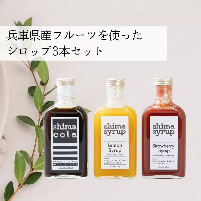 兵庫県産フルーツを使ったシロップ3本セット