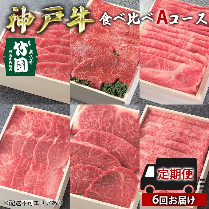  定期便 神戸牛 食べ比べAコース（6回お届け）[ 肉 牛肉 すき焼き しゃぶしゃぶ 焼肉 ステーキ ]