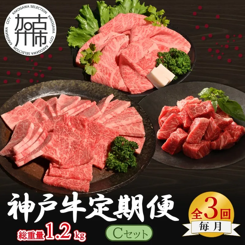 神戸牛定期便 C 【全3回】《 肉 牛肉 神戸牛 肩ロース スライス肉 すき焼き 焼肉 ステーキ 計1.2kg 定期便 冷凍 》【2507A16919】