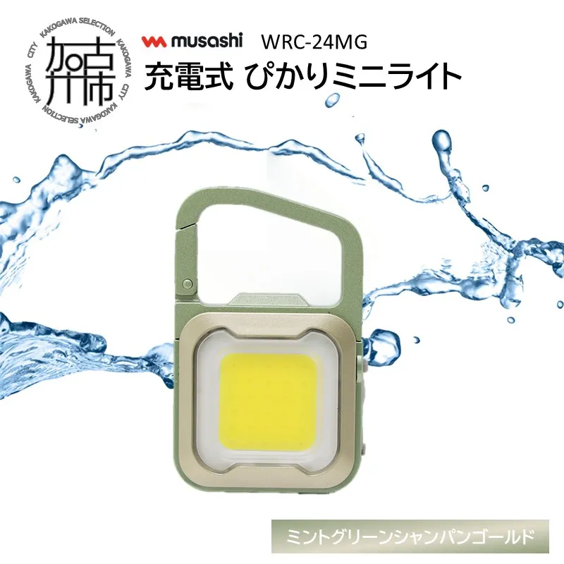musashi WRC-24MG 充電式 ぴかりミニライト[ミントグリーンシャンパンゴールド]《 充電式 LED スーパーフラッシュライト ライト 防水 アウトドア 防犯 災害 》【108007O000_01】